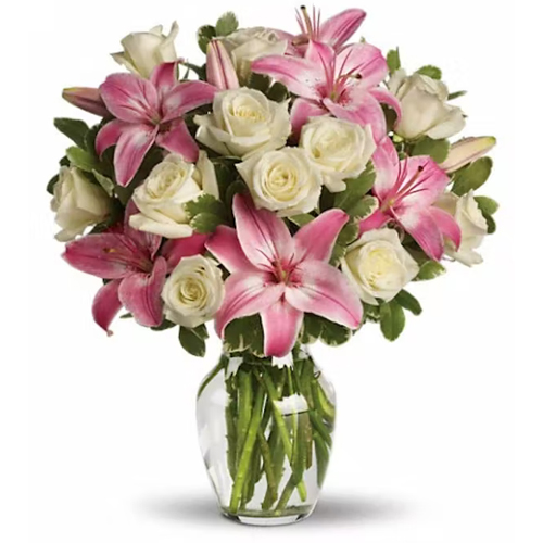 Attractive Display of Lilies N Roses in Vase Attractive Display of Lilies N Roses in Vase