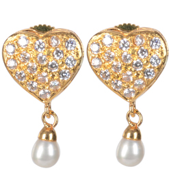 Scintillating Heart Shaped Pearl and Rhinestone studded Pair of Earrings Scintillating Heart Shaped Pearl and Rhinestone studded Pair of Earrings