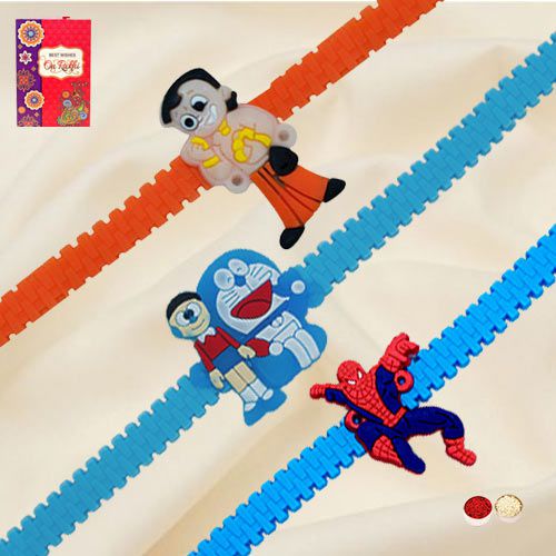 Marvelous Chota Bheem Doraemon n Spider Man Rakhi Set