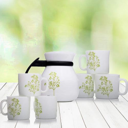 Attractive LaOpala White n Green Cup n Kettle Set Attractive LaOpala White n Green Cup n Kettle Set