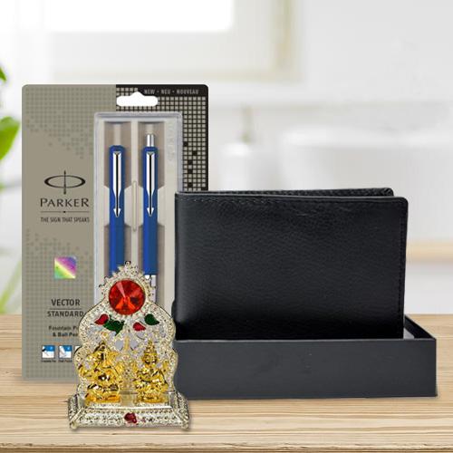 Exclusive Parker Pen Set with a Rich Borns Black Leather Wallet n Laxmi Ganesh Mandap Exclusive Parker Pen Set with a Rich Borns Black Leather Wallet n Laxmi Ganesh Mandap