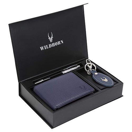 Eye-Catching WildHorn Black Leather Mens Wallet with Keychain N Pen Eye-Catching WildHorn Black Leather Mens Wallet with Keychain N Pen