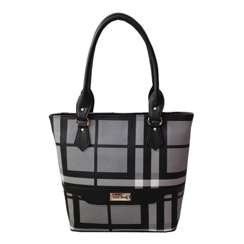 Grey N Black Ladies Checkered Bag with Black Handle Grey N Black Ladies Checkered Bag with Black Handle