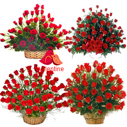 MidNight Delivery ::Biggest Love  250 Pcs. Exclusive Dutch Red Roses in Multi Basket