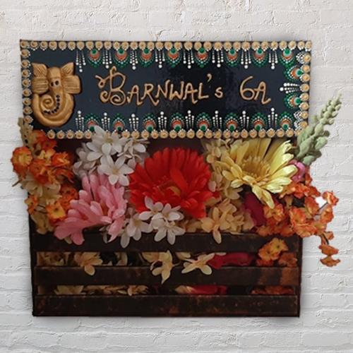Amazing Handmade Dot Mandala Art Ganesha Nameplate with Art Flower Decor Amazing Handmade Dot Mandala Art Ganesha Nameplate with Art Flower Decor