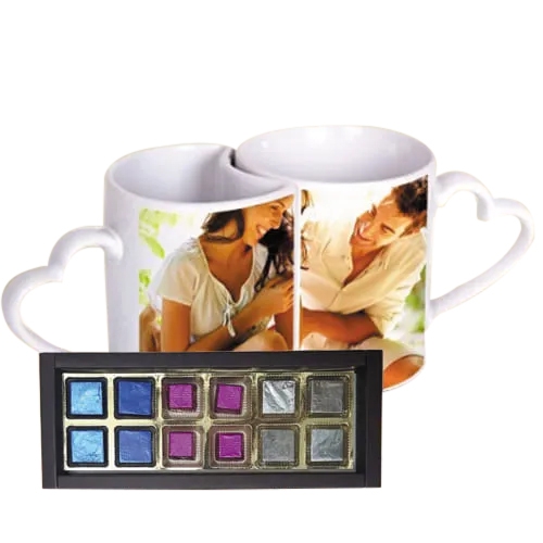 Amusing Personalized Heart Handle Couple Mug with Handmade Fruity Chocolates Amusing Personalized Heart Handle Couple Mug with Handmade Fruity Chocolates