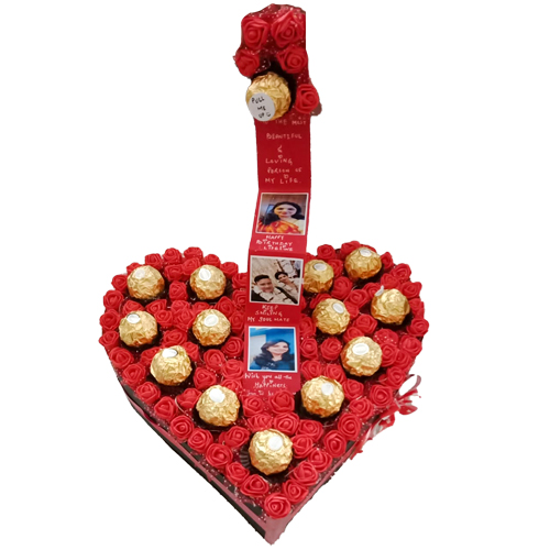Exquisite Ferrero Rocher n Personalized Photos on Art Roses LED Lit Heart