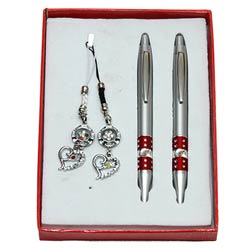 Exquisite Twin Pen with Key Ring N Mobile Ring Gift Set Exquisite Twin Pen with Key Ring N Mobile Ring Gift Set