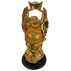 Pleasant Golden Standing Laughing Buddha Holding Ingot Pleasant Golden Standing Laughing Buddha Holding Ingot