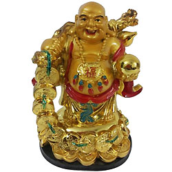 Extraordinary Standing Laughing Buddha Idol with a Bag of Gold Extraordinary Standing Laughing Buddha Idol with a Bag of Gold