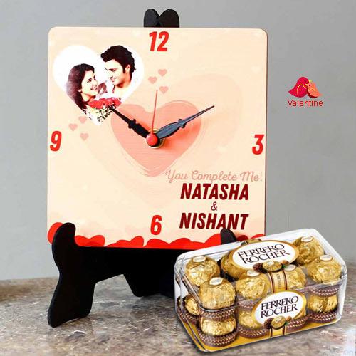 Mind Blowing Personalized Photo Table Clock with Ferrero Rocher Chocolates