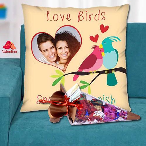 Special Personalized Cushion with a Cone of Handmade Chocolates Special Personalized Cushion with a Cone of Handmade Chocolates