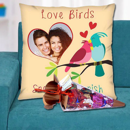 Amazing Personalized Cushion with a Cone of Handmade Chocolates