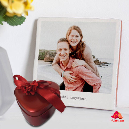 Superb Personalized Photo Tile with Heart Shape Hand Made Chocolates Superb Personalized Photo Tile with Heart Shape Hand Made Chocolates