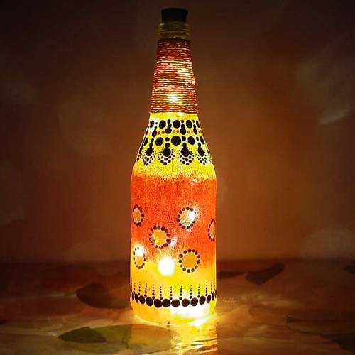 Designer Dot Mandala Art Bottle Lamp