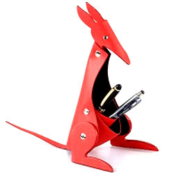 Kangaroo Shaped Faux Leather Desktop Pen Set Holder in Red from Vaunt Kangaroo Shaped Faux Leather Desktop Pen Set Holder in Red from Vaunt