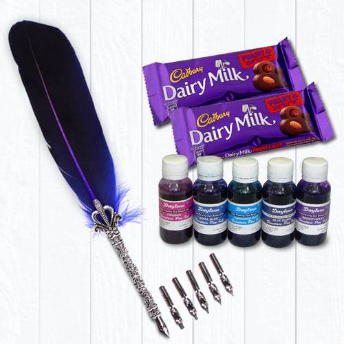 Wonderful Calligraphy Quill Set with Ink n Chocolates Wonderful Calligraphy Quill Set with Ink n Chocolates