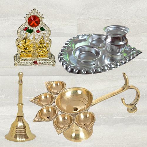 Exclusive Diya N Ghanti with Paan Shaped Thali N Ganesh Laxmi Mandap