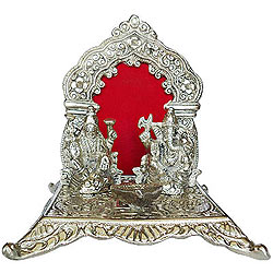 Wonderful Silver Plated Laxmi Ganesh in Mandap and Diya Wonderful Silver Plated Laxmi Ganesh in Mandap and Diya