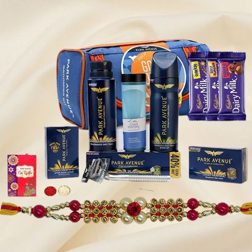 Fabulous Park Avenue Mens Care Kit with Assorted Chocolates N Trendy Rakhi