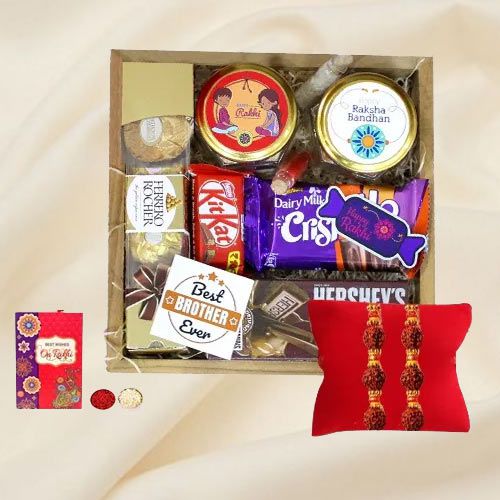 Healthy Assortments Basket with Rudraksha Rakhi