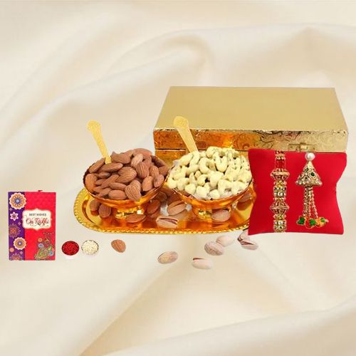 Bhai Bhabhi Rakhi Set with Blissful Dry Fruits Basket