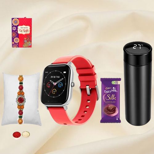 Stone Rakhi n Multi Feature Fitness Watch for Bhai