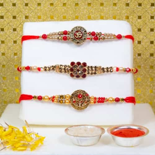 Beautiful Kundan N Stone Embellished Rakhi Set