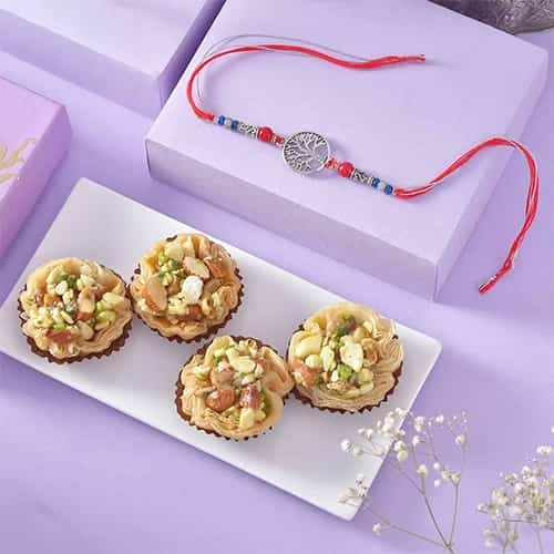 Beautiful Tree of life Rakhi  N  Baklawa Combo