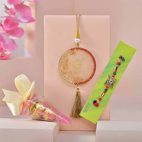 Pious Ek Onkar Kundan Rakhi  N  Chocolate Combo