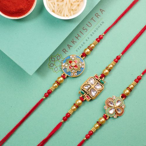 Set of 3 Premium Kundan Rakhi Set of 3 Premium Kundan Rakhi