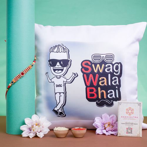 Elegant AD Rakhi N Printed Cushion Combo Elegant AD Rakhi N Printed Cushion Combo