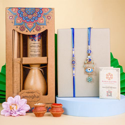Stunning Evil Eye Rakhi N Reed Diffuser Combo Stunning Evil Eye Rakhi N Reed Diffuser Combo