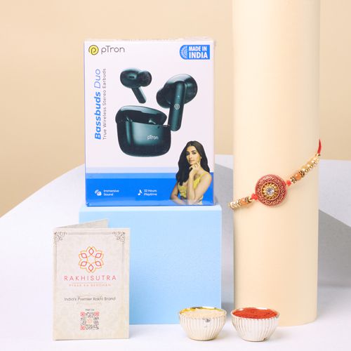 Charming Kundan Rakhi N Ptron Bassbuds Combo Charming Kundan Rakhi N Ptron Bassbuds Combo