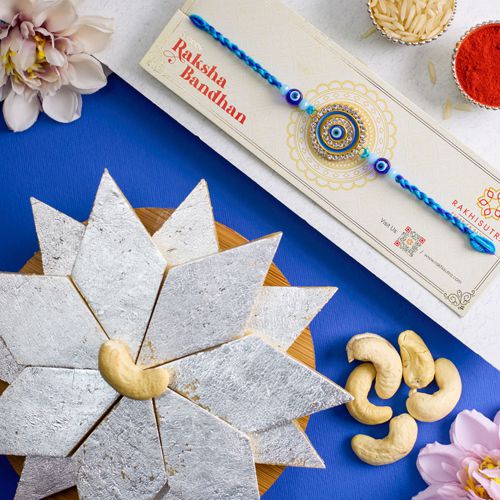 Fancy Evil Eye Rakhi N Kaju Katli Delight Fancy Evil Eye Rakhi N Kaju Katli Delight