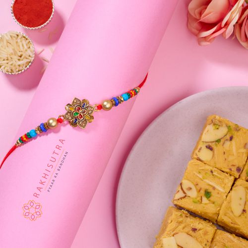 Festive Kundan Rakhi and Sweet Combo Festive Kundan Rakhi and Sweet Combo