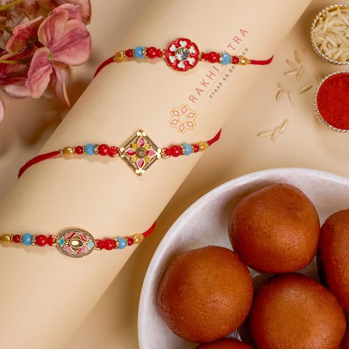 Stylish Kundan Trio Rakhi N Gulab Jamun Combo Stylish Kundan Trio Rakhi N Gulab Jamun Combo