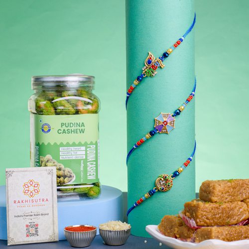 Triple Kundan Rakhi Delight N Tasty Treats Combo Triple Kundan Rakhi Delight N Tasty Treats Combo