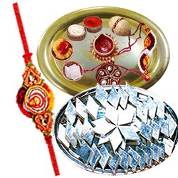 Amazing Rakhi Special Gift of Golden Plated Thali and Kaju Katli from Haldiram and with free Rakhi Roli Tilak and Chawal for your Dear Brother Amazing Rakhi Special Gift of Golden Plated Thali and Kaju Katli from Haldiram and with free Rakhi Roli Tilak and Chawal for your Dear Brother