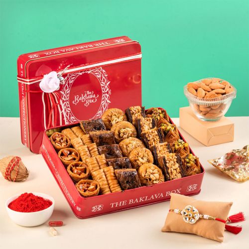 Sweet Traditions Baklava N Rakhi Set Sweet Traditions Baklava N Rakhi Set