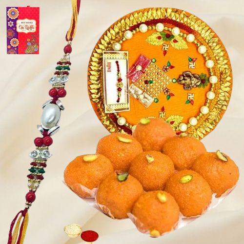 Arresting Rakhi Special Gift of Laddoo from Haldiram and Rakhi Thali along with Rakhi Roli Tilak and Chawal Arresting Rakhi Special Gift of Laddoo from Haldiram and Rakhi Thali along with Rakhi Roli Tilak and Chawal