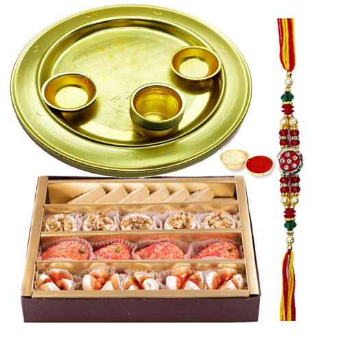Haldirams Assorted Sweets N Silver Plated Rakhi Thali Haldirams Assorted Sweets N Silver Plated Rakhi Thali