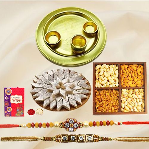 Impressive Rakhi Special Present of Decorative Gold Plated Thali Yummy Kaju Katli and Dry Fruits with 2 free Rakhi Roli Tilak and Chawal for your Dear Brother Impressive Rakhi Special Present of Decorative Gold Plated Thali Yummy Kaju Katli and Dry Fruits with 2 free Rakhi Roli Tilak and Chawal for your Dear Brother