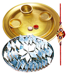Special Gold Plated Pooja Thali with Haldirams Kaju Katli Special Gold Plated Pooja Thali with Haldirams Kaju Katli