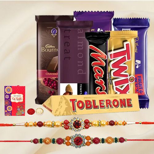 Delicious Chocolate Gift Hamper with Two Ad Rakhi Delicious Chocolate Gift Hamper with Two Ad Rakhi