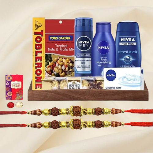 Remarkable Nivea Grooming Set with Twin Rudraksha Rakhi