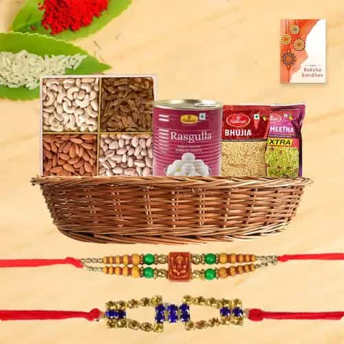 Sweets N Savory Rakhi Gift Hamper With 1kg Haldiram Rasgulla