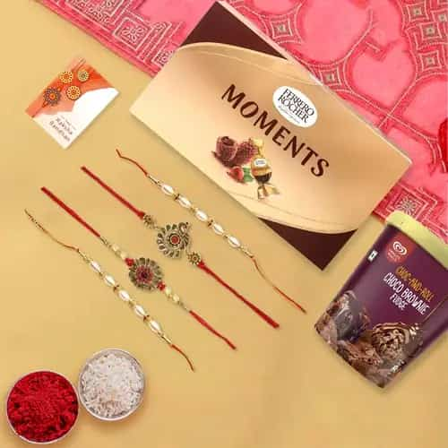 Family Rakhis with Ferrero Rocher n Kwality Walls Delight