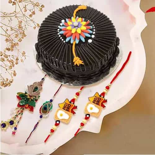 Beautiful Family Rakhi Set with Chocolate Cake Beautiful Family Rakhi Set with Chocolate Cake