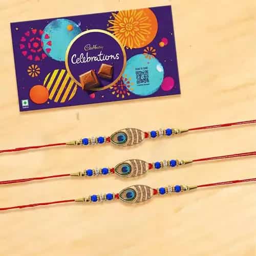 Designer Rakhi Set of 4 pcs with Cadbury Celebration Gift Pack Designer Rakhi Set of 4 pcs with Cadbury Celebration Gift Pack